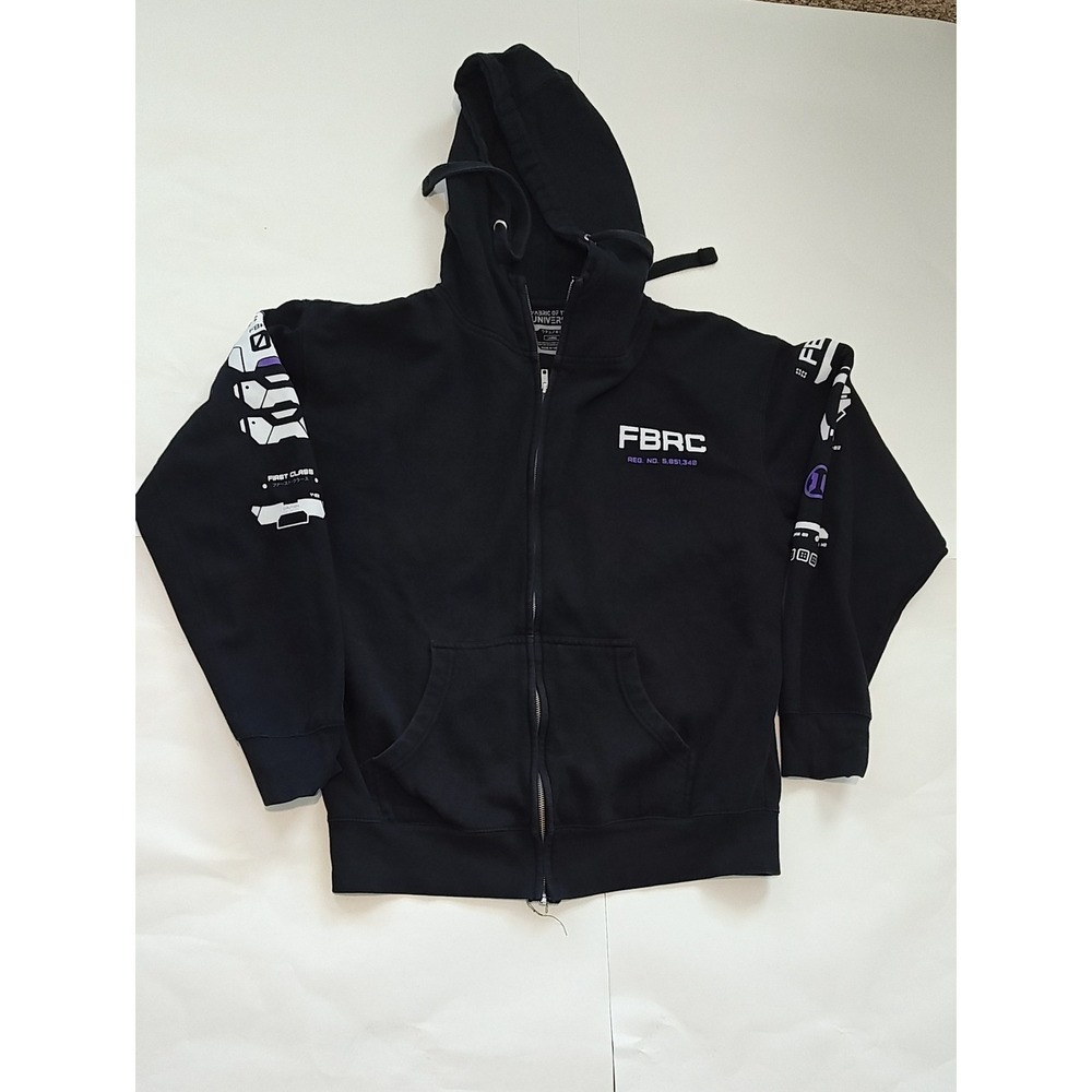 Men FBRC Black Zip-Up Hoodie Sweater Large White & Purple Graphics Pockets